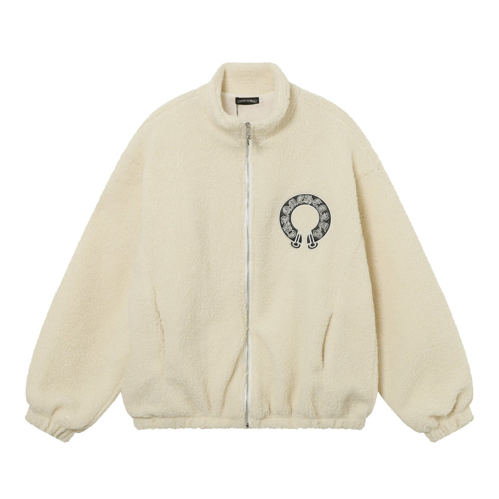 Chrome-Hearts Horseshoe Embroidered Sherpa Jacket - Black Cream Gothic Coat 825
