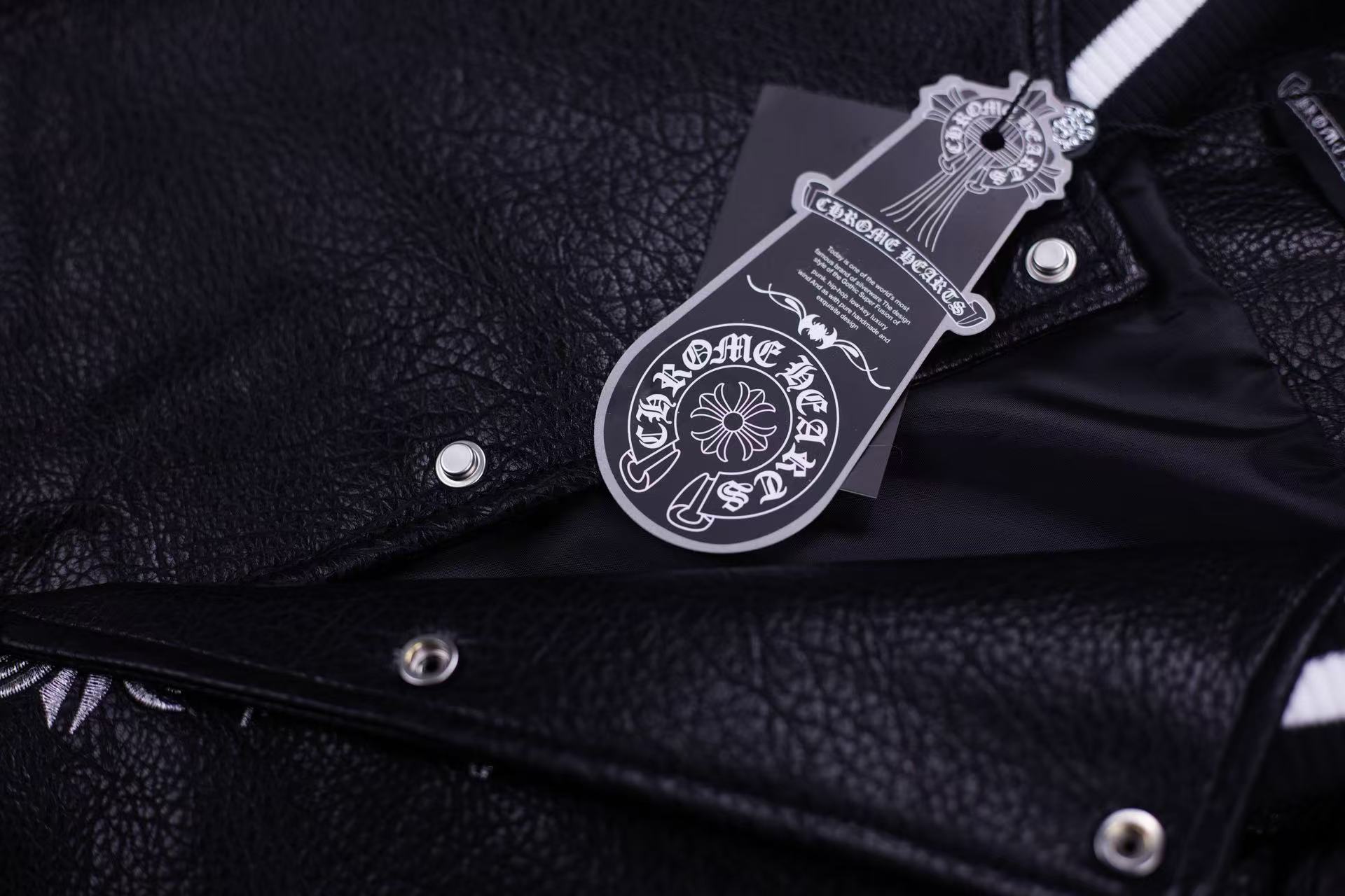 Chrome-Hearts Embroidered Sleeve Varsity Jacket - Black Streetwear Coat 5577