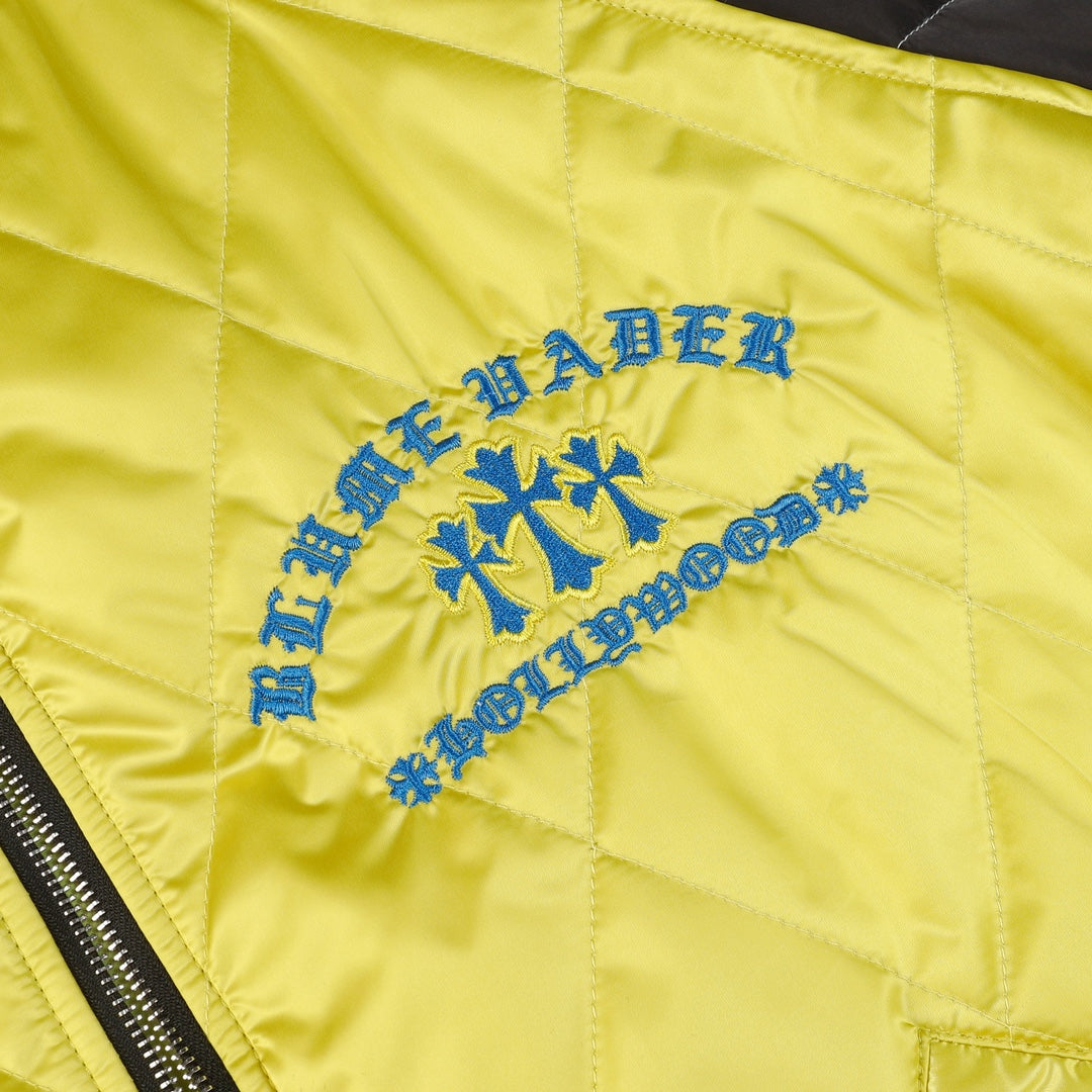 Chrome-Hearts Flaming Youth Bomber Jacket - Yellow Black Graphic Street Coat D10