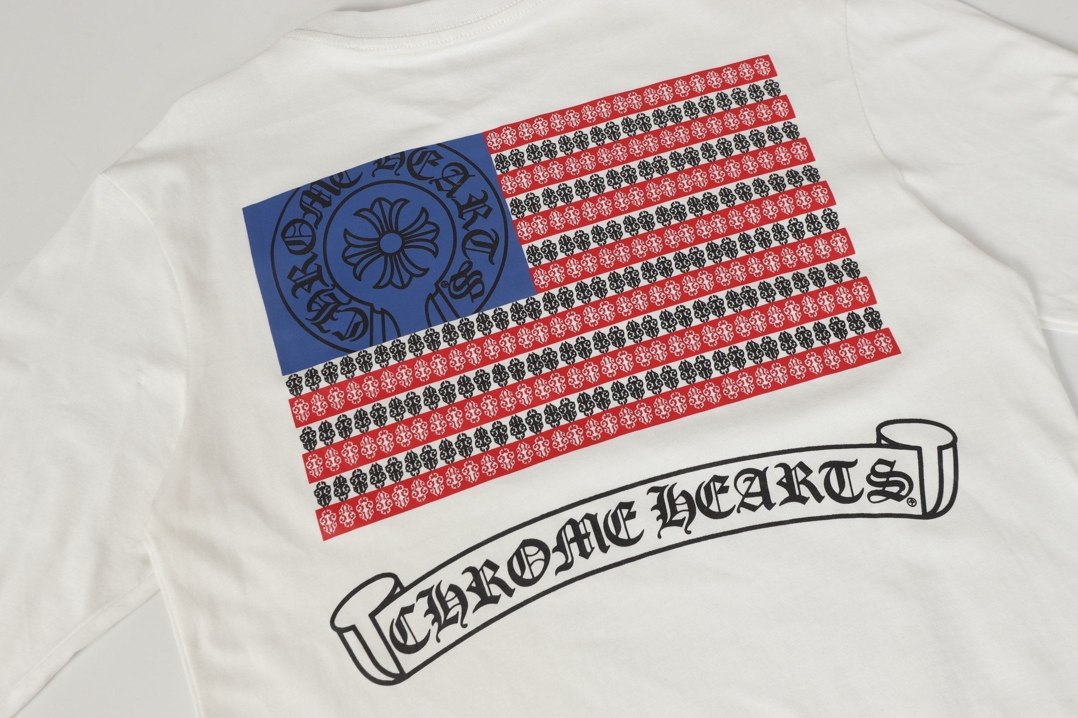 Chrome Hearts Logo Flag Long Sleeve Tee   Black White Gothic Street T-Shirt K2126