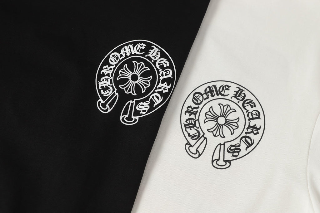 Chrome Hearts Logo Flag Long Sleeve Tee   Black White Gothic Street T-Shirt K2126